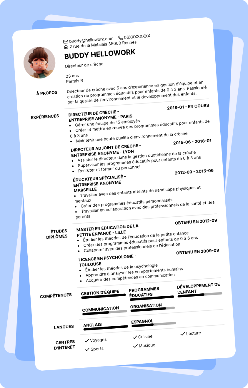Modèle CV Directrice de crèche Exemple CV Directrice de crèche