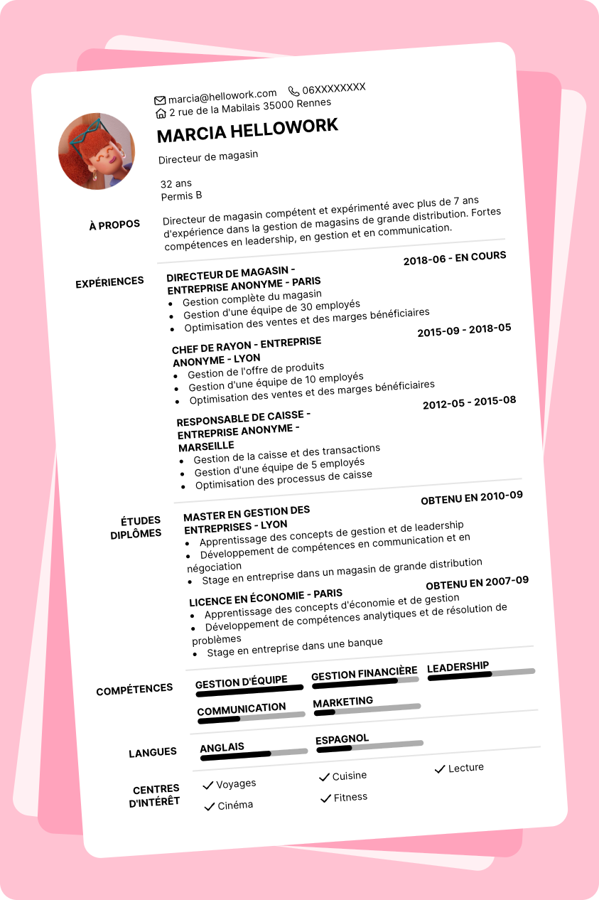 Modèle CV Directeur de magasin Exemple CV Directeur de magasin