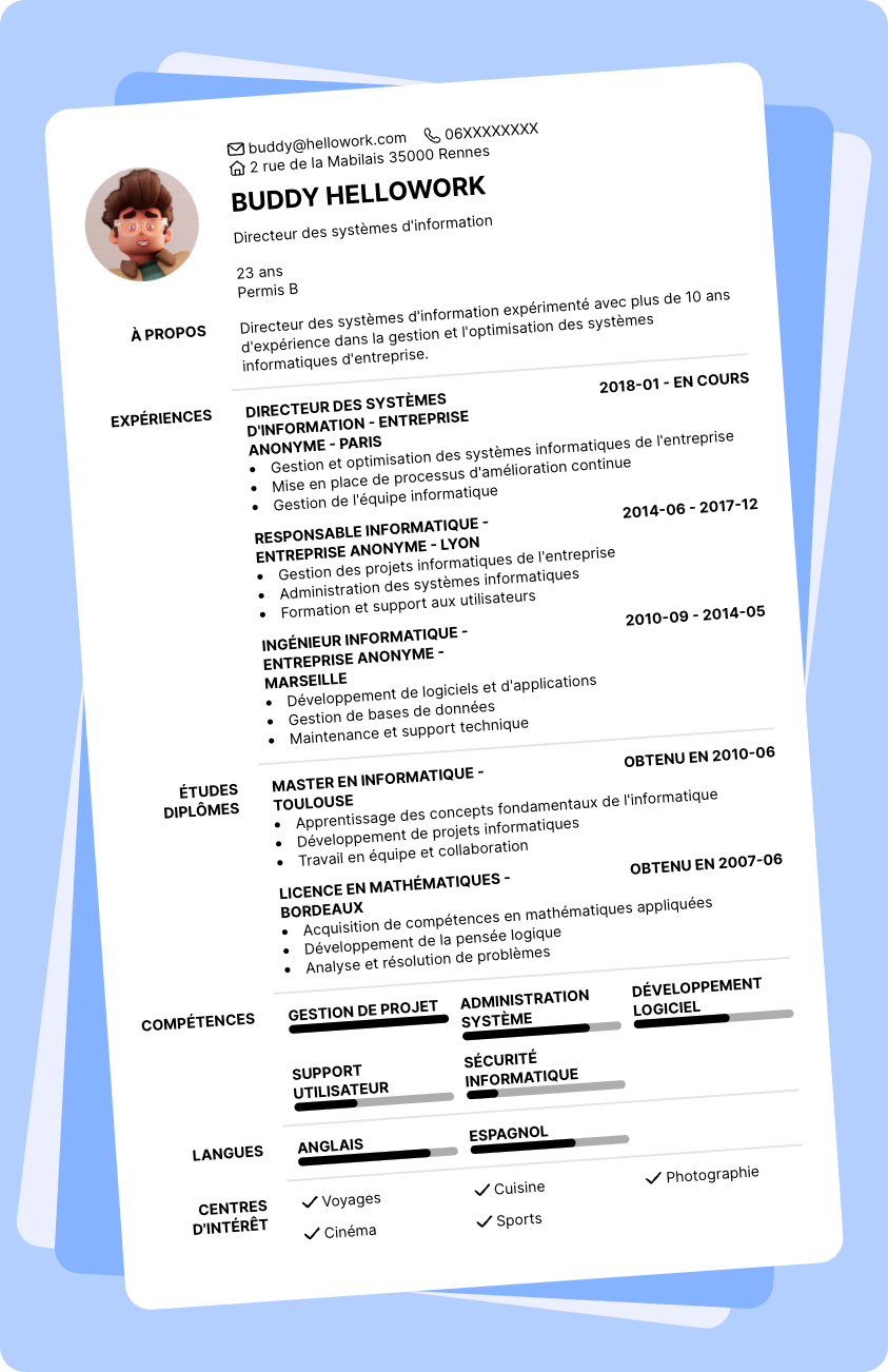 Modèle CV DSI Exemple CV DSI