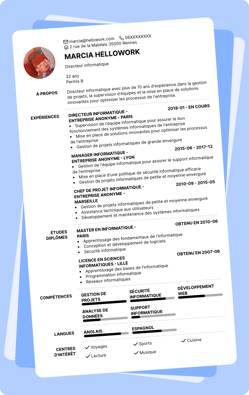 Modèle CV Directeur informatique Exemple CV Directeur informatique
