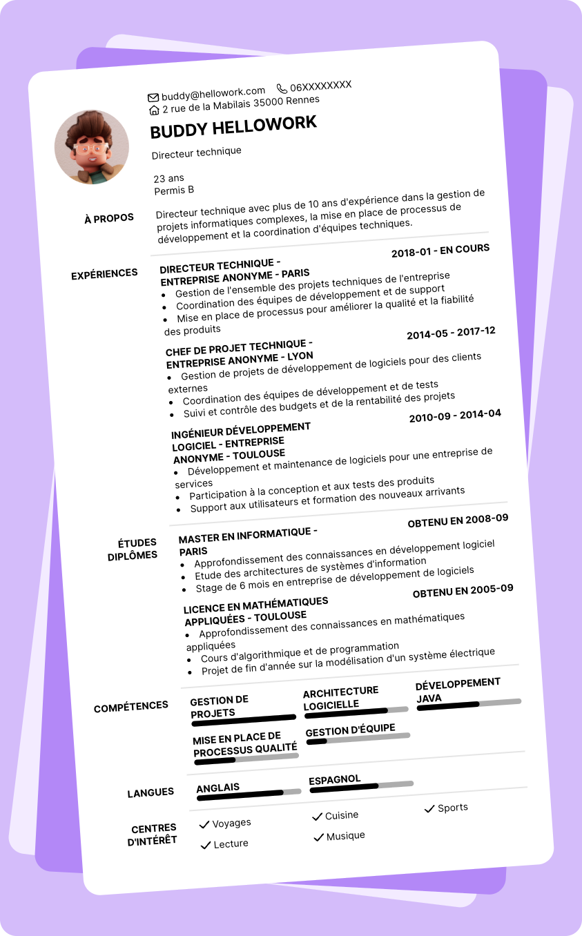 Modèle CV Directeur technique Exemple CV Directeur technique