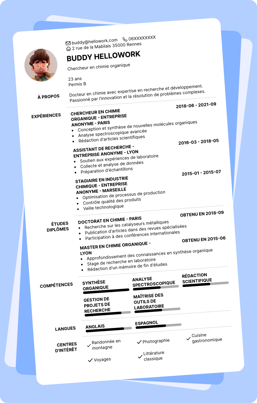Modèle CV Docteur en chimie Exemple CV Docteur en chimie
