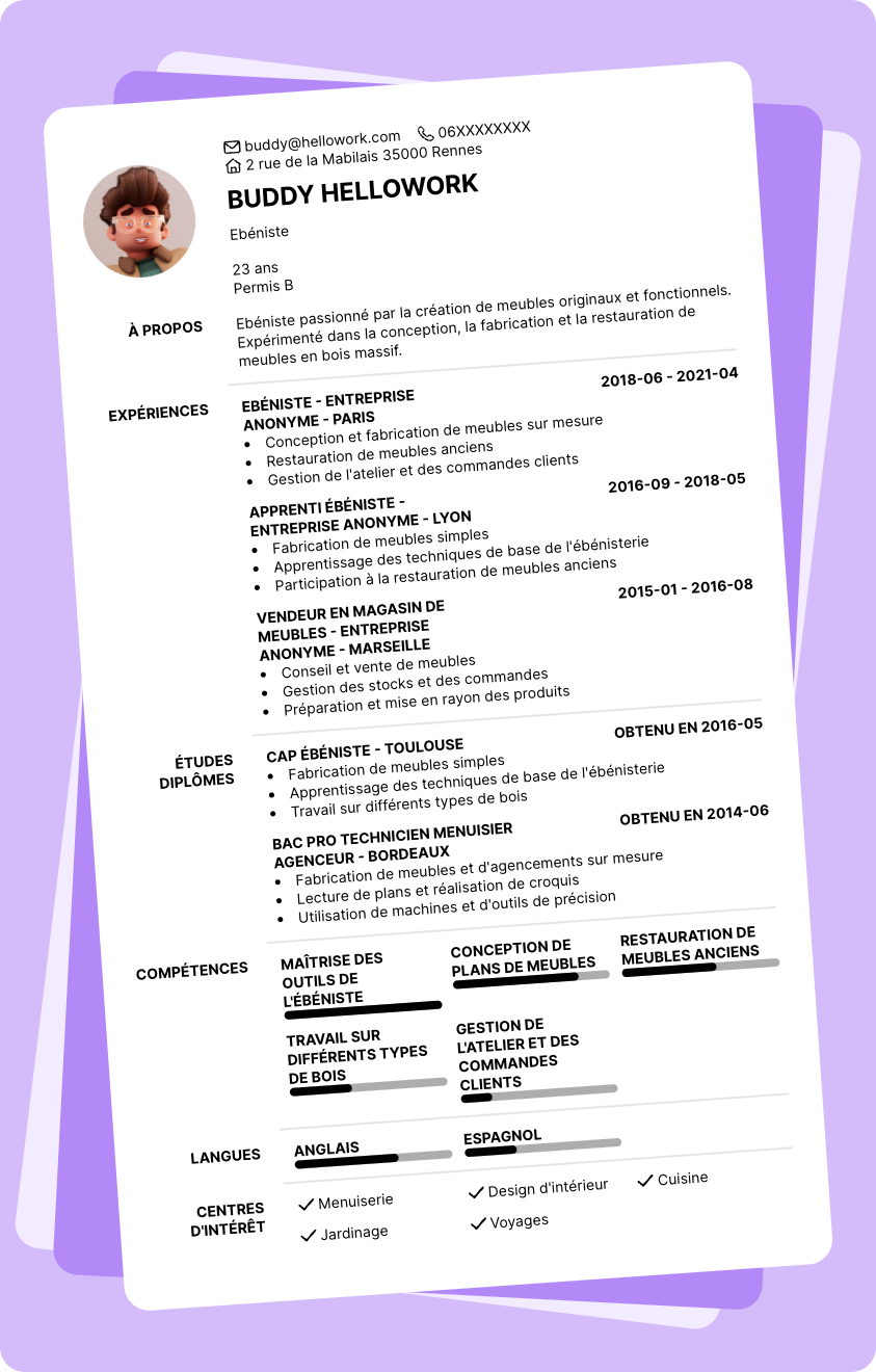 Exemple CV Ebéniste