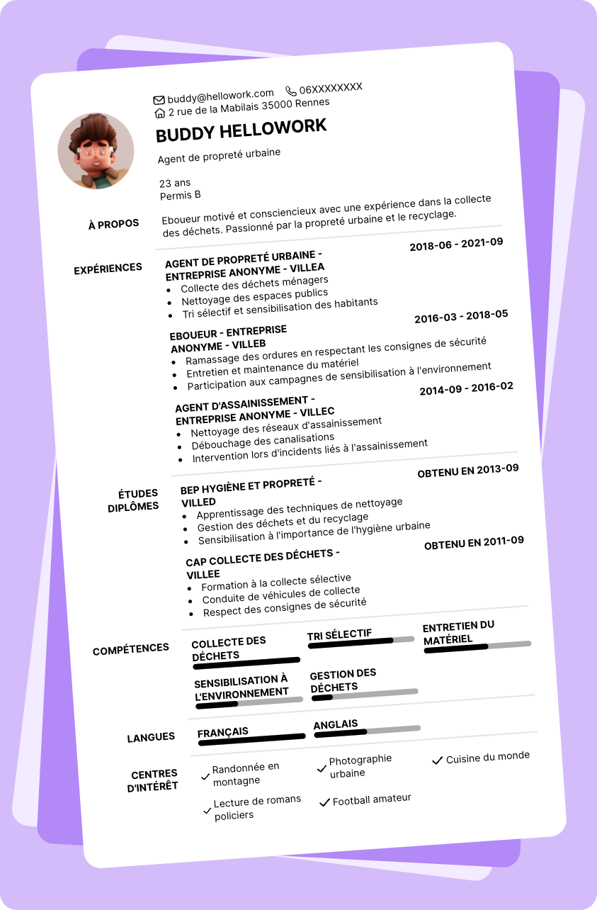 Exemple CV Eboueur