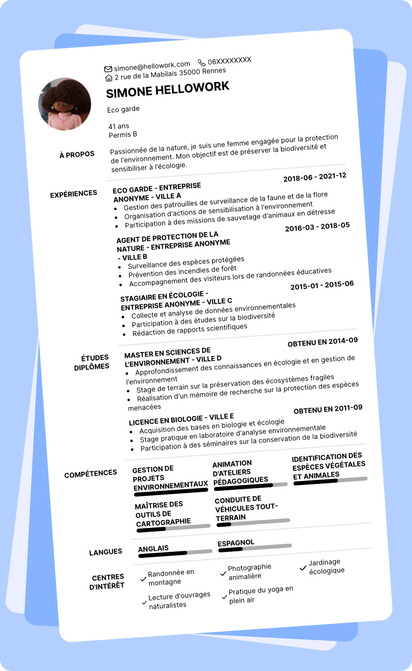 Modèle CV Eco garde Exemple CV Eco garde