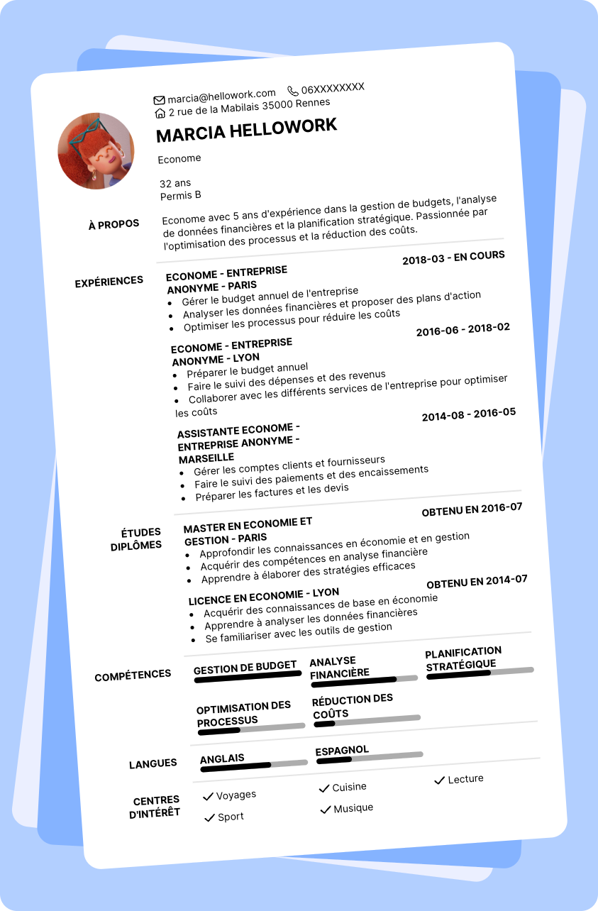 Modèle CV Econome Exemple CV Econome