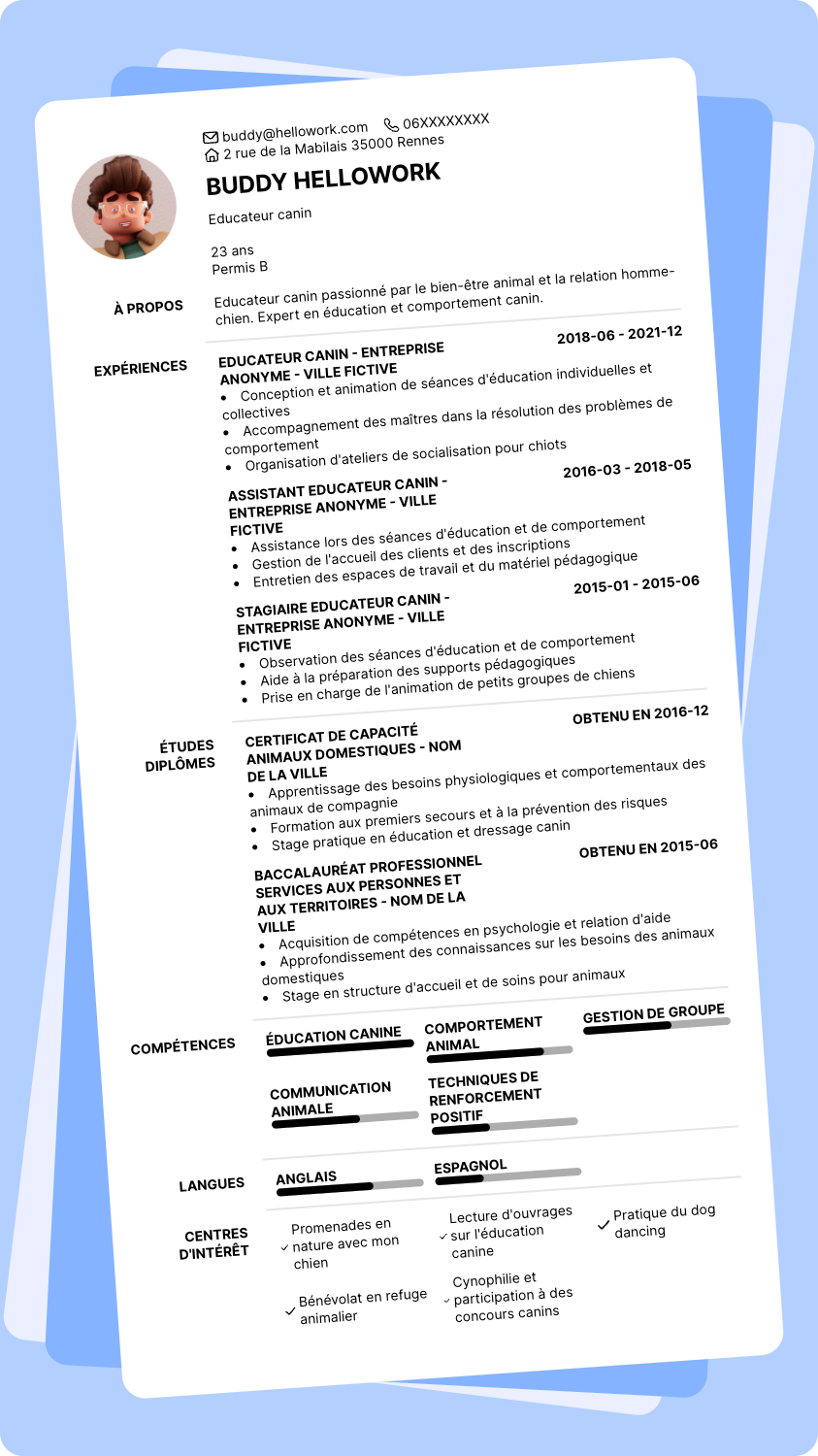 Exemple CV Educateur canin