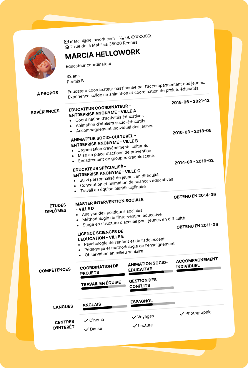Modèle CV Educateur coordinateur Exemple CV Educateur coordinateur
