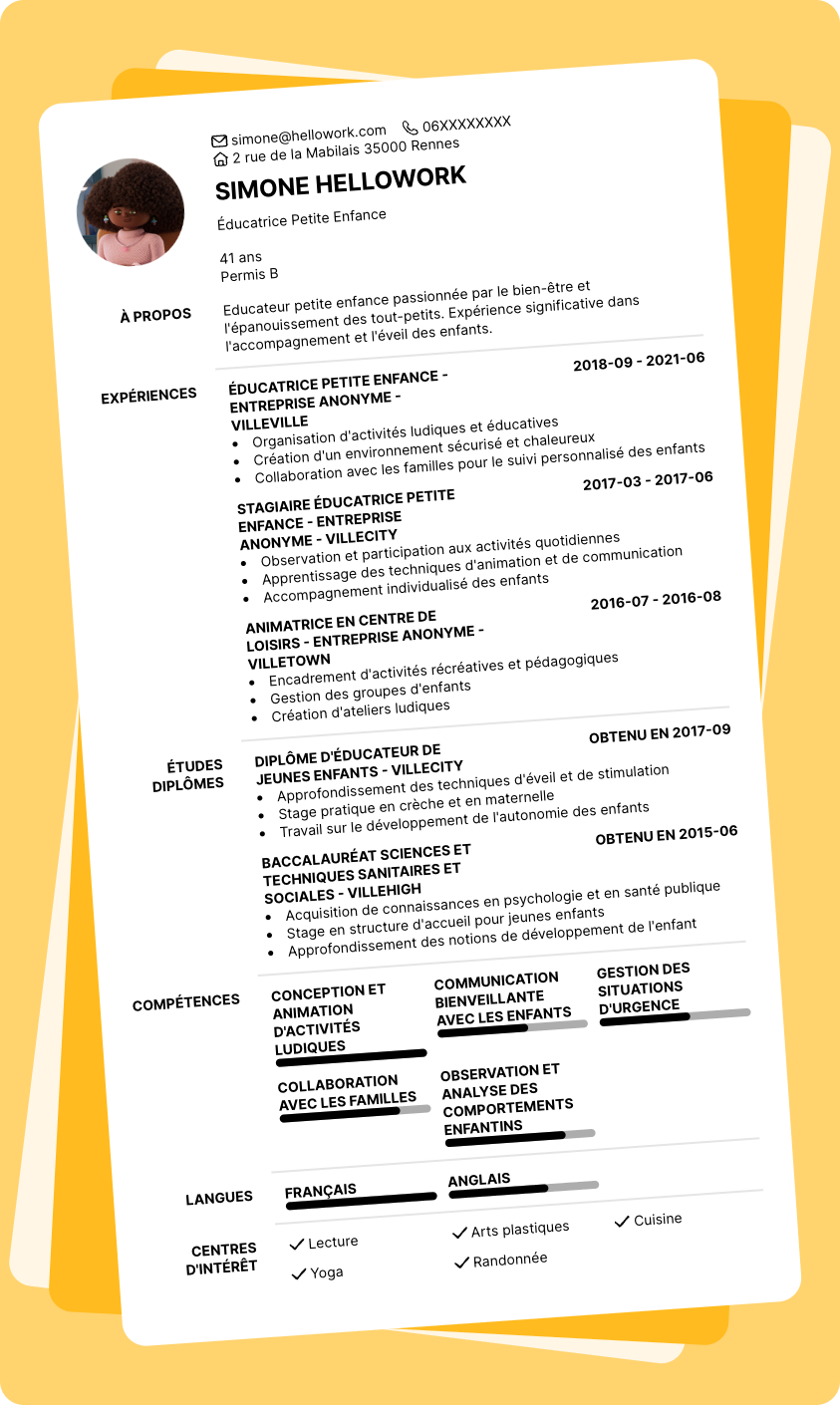 Modèle CV Educateur petite enfance Exemple CV Educateur petite enfance