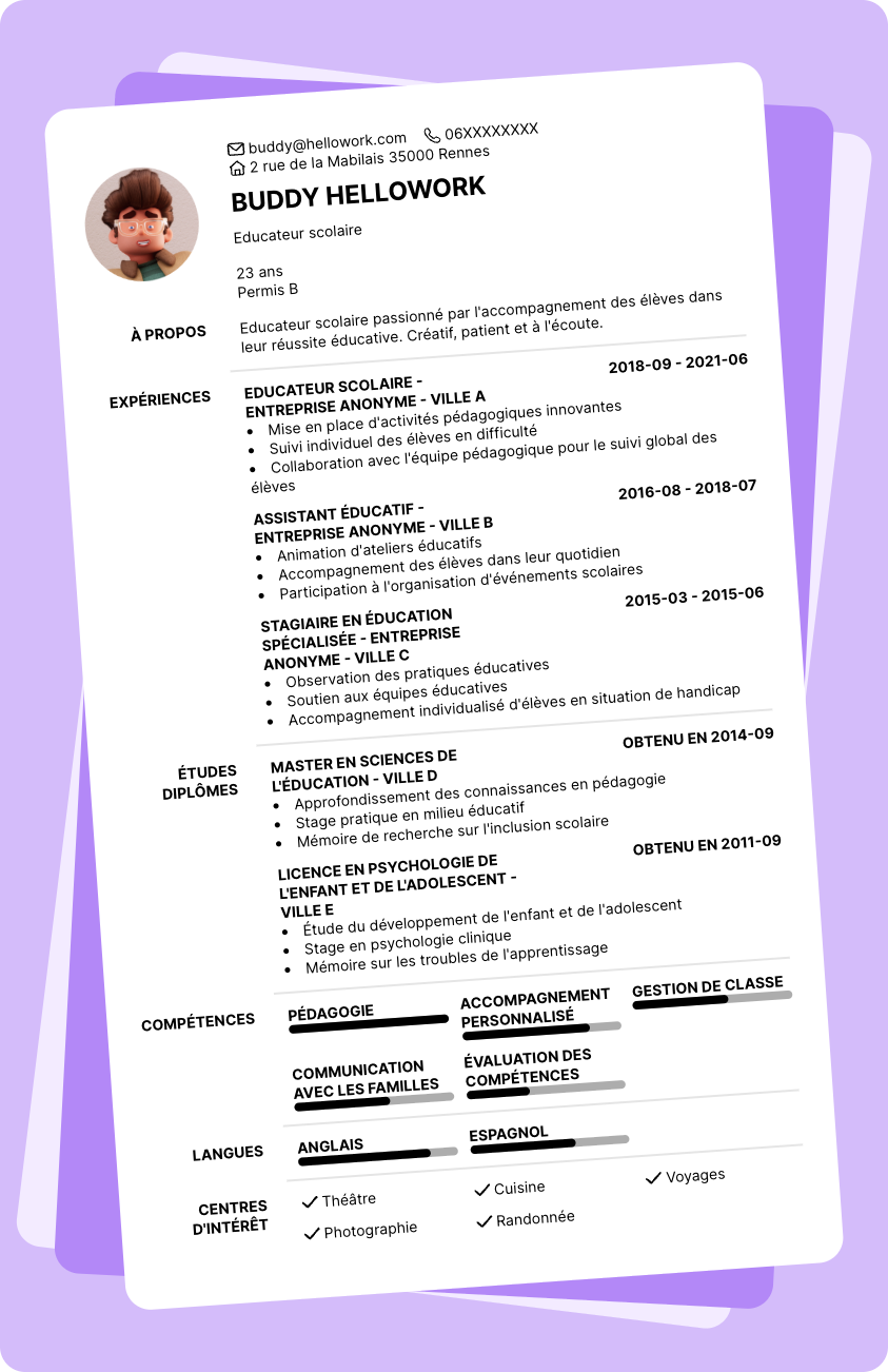 Exemple CV Educateur scolaire