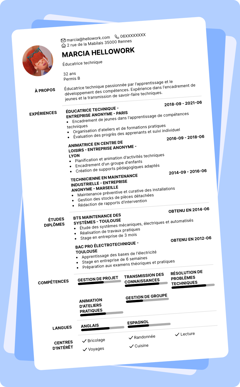 Modèle CV Éducateur technique spécialisé Exemple CV Éducateur technique spécialisé