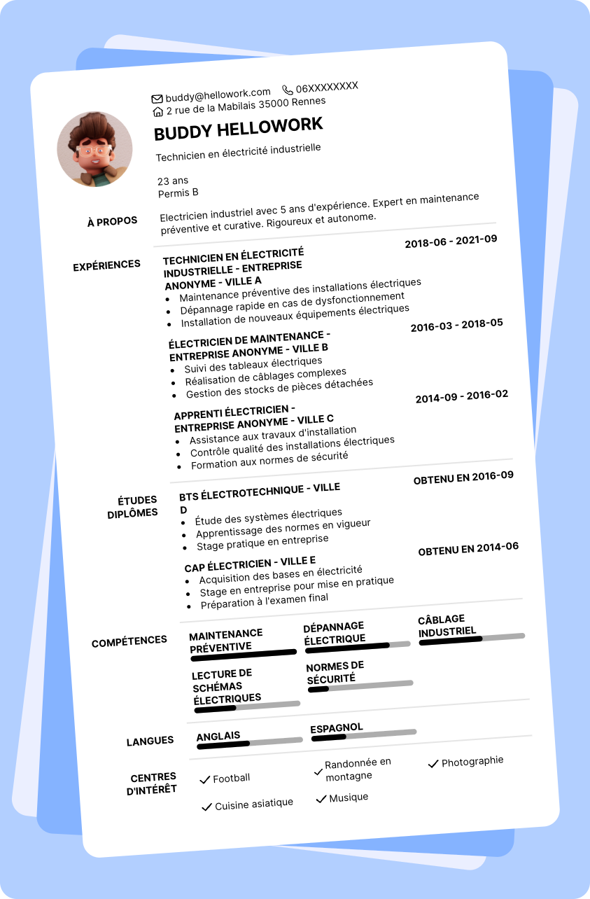Exemple CV Electricien industriel