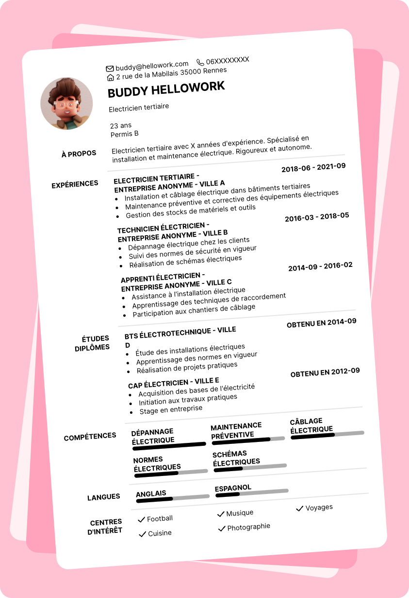 Exemple CV Electricien tertiaire