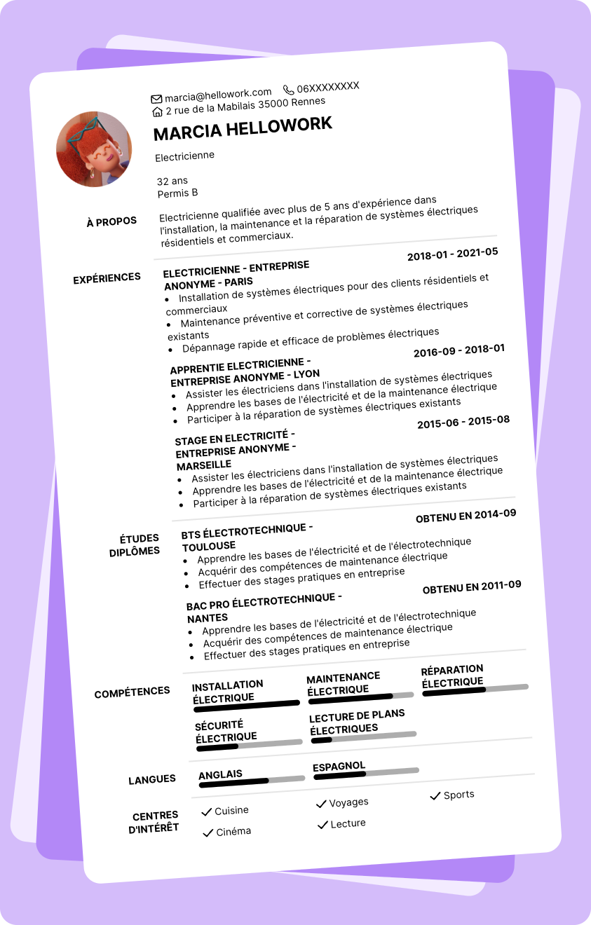 Exemple CV Electricien