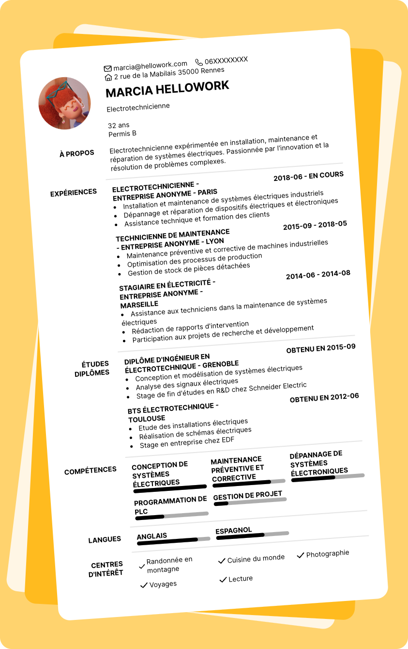 Exemple CV Electrotechnicien