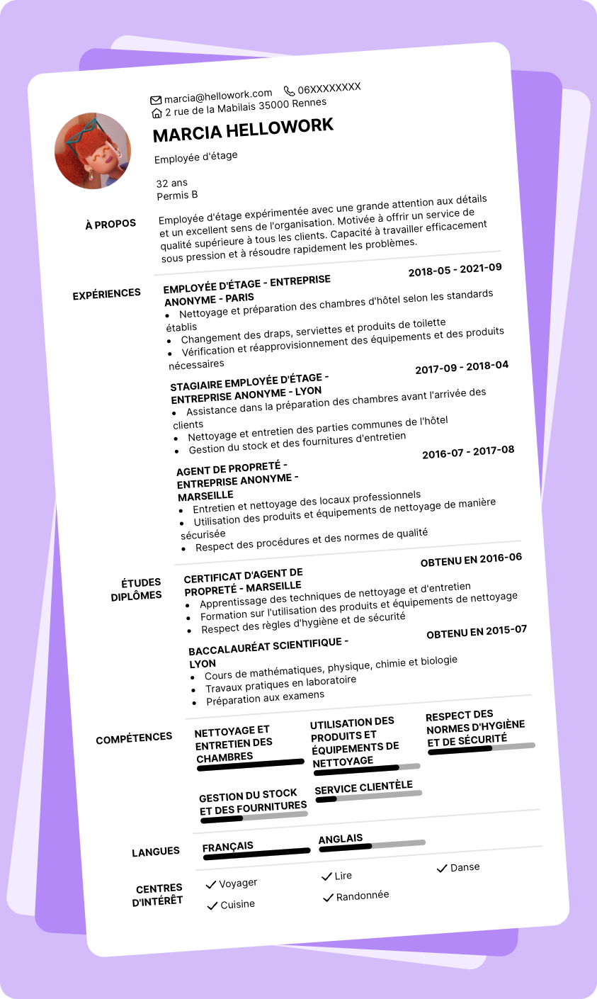 Exemple CV Employé d'étage