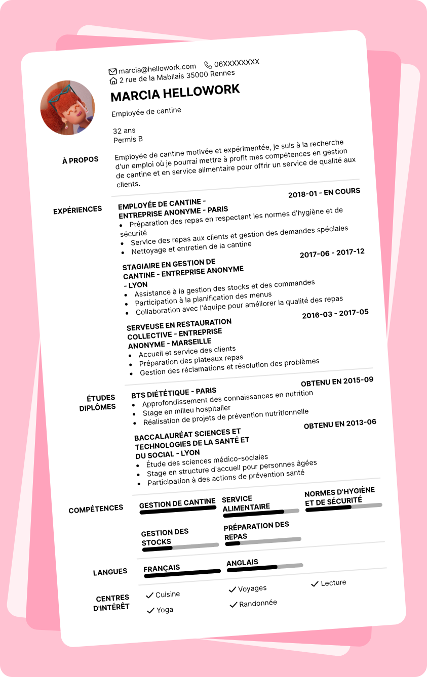Modèle CV Cantinier Exemple CV Cantinier