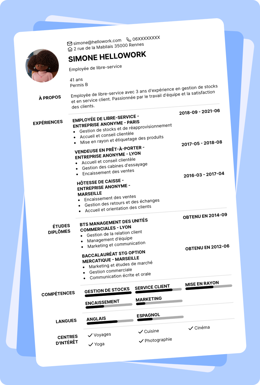Modèle CV Employé de libre-service Exemple CV Employé de libre-service