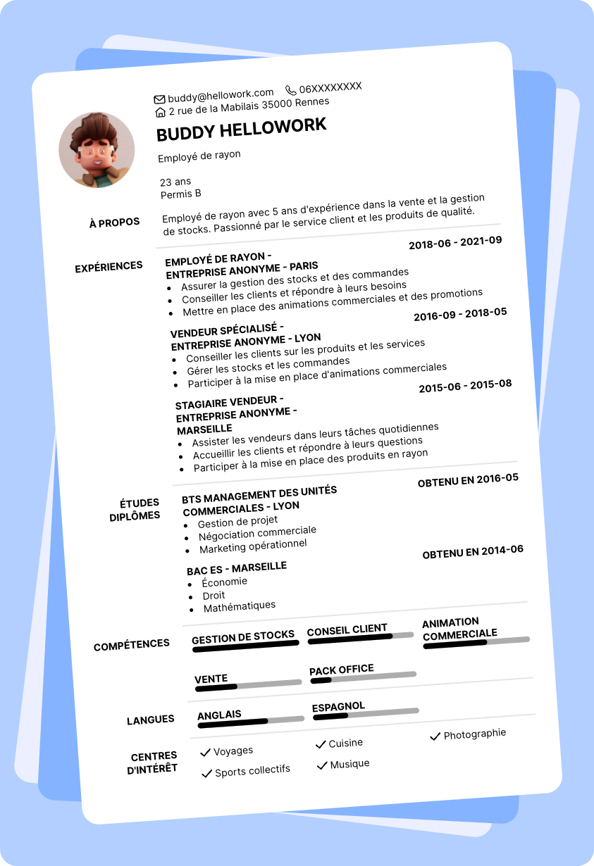 Exemple CV Employé de rayon