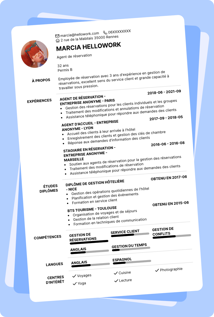 Exemple CV Agent de réservation