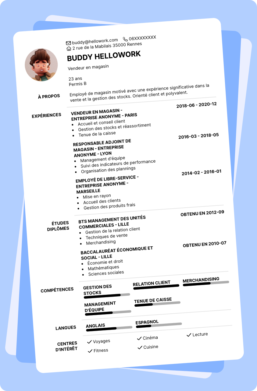 Exemple CV Employé de magasin