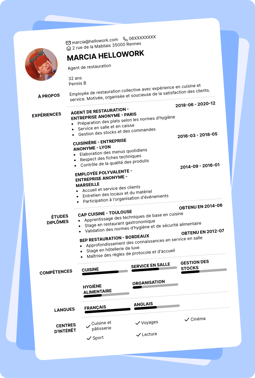 Modèle CV Employé de restauration collective Exemple CV Employé de restauration collective