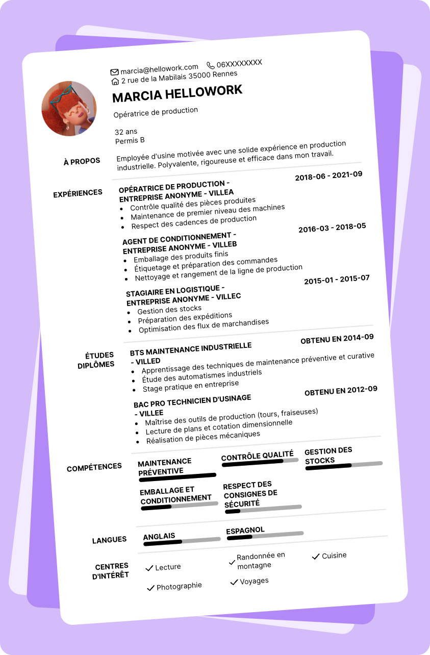 Exemple CV Employé d'usine