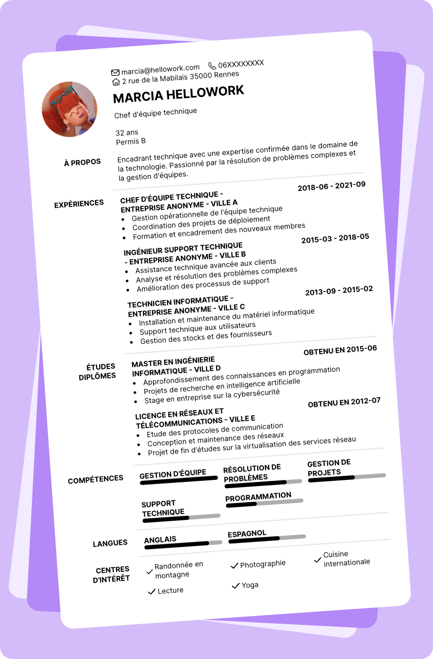 Modèle CV Encadrant technique Exemple CV Encadrant technique