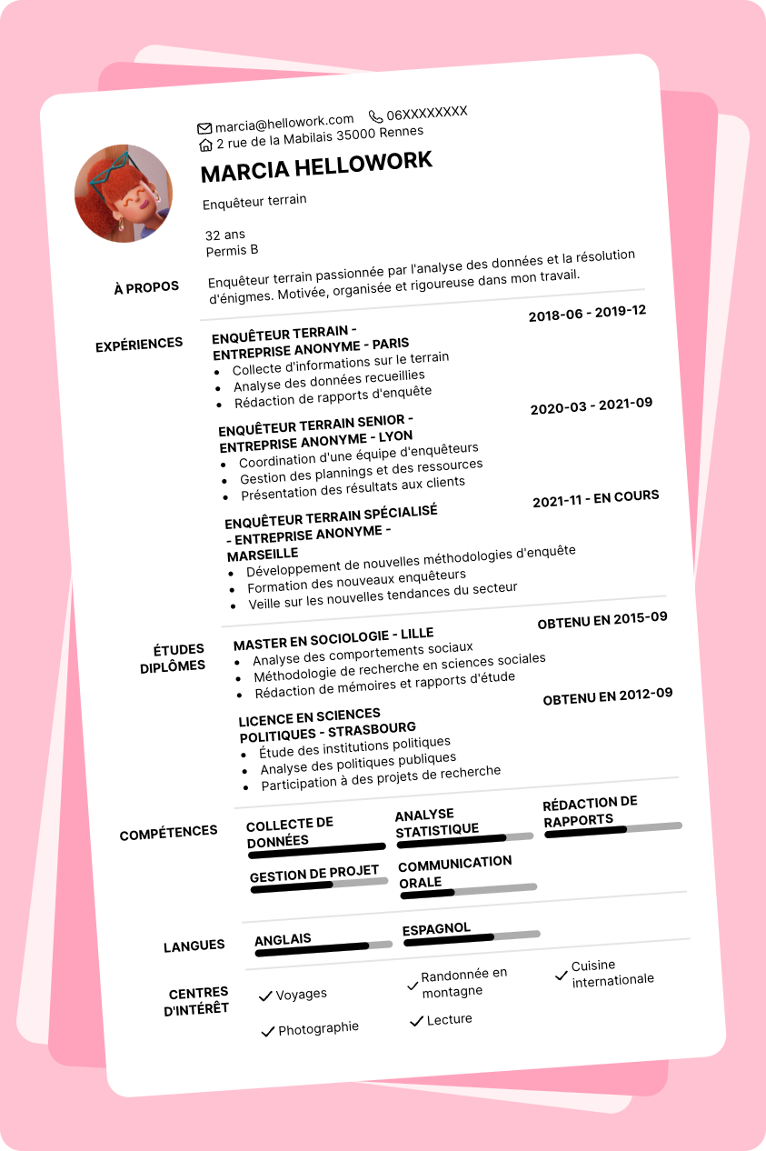 Modèle CV Enquêteur terrain Exemple CV Enquêteur terrain
