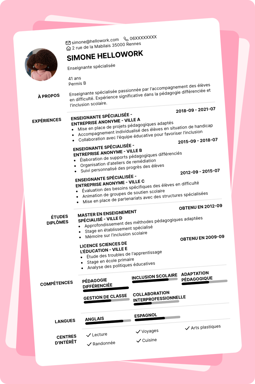 Modèle CV Enseignant spécialisé Exemple CV Enseignant spécialisé