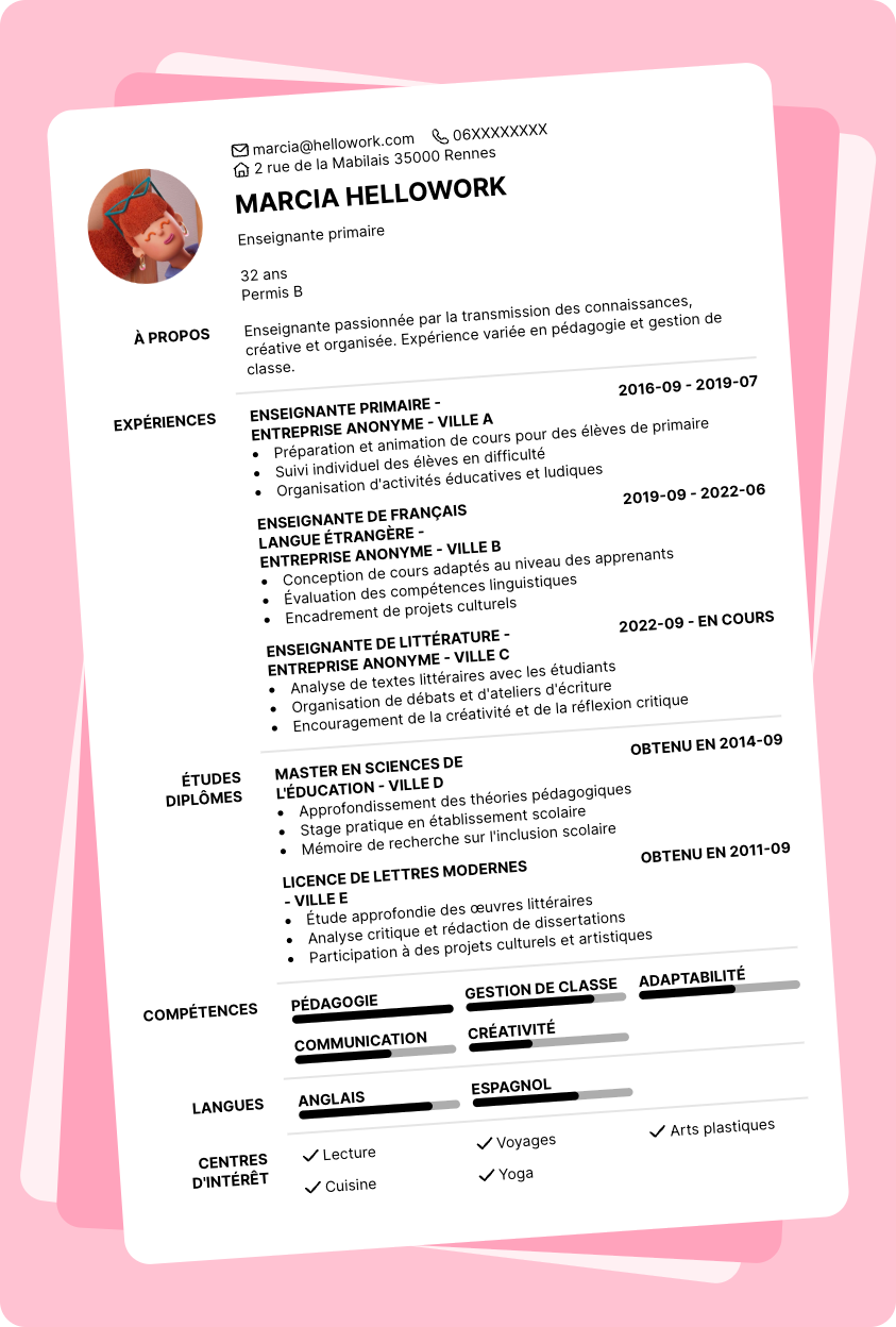 Modèle CV Enseignant Exemple CV Enseignant
