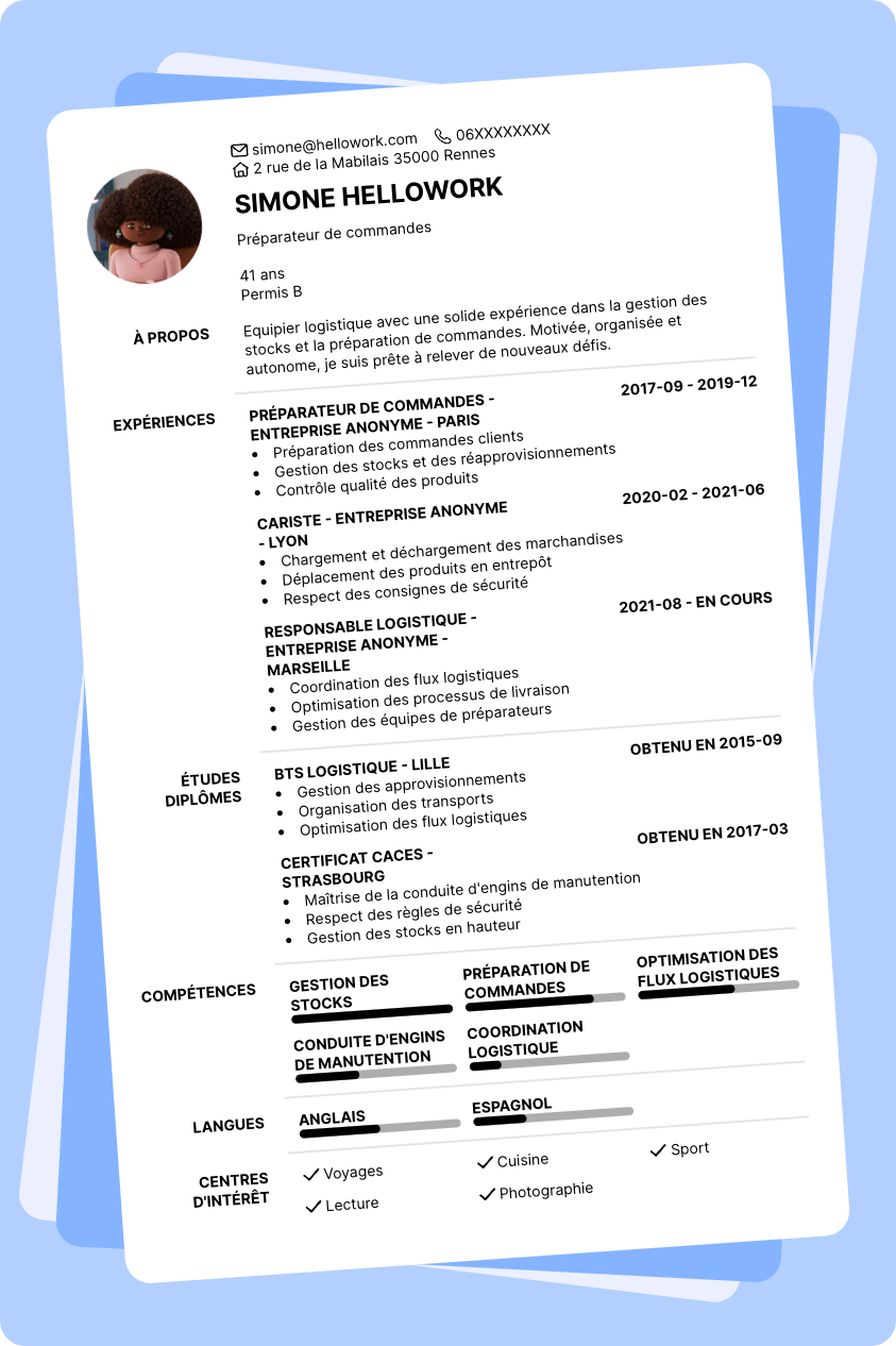 Modèle CV Equipier logistique Exemple CV Equipier logistique