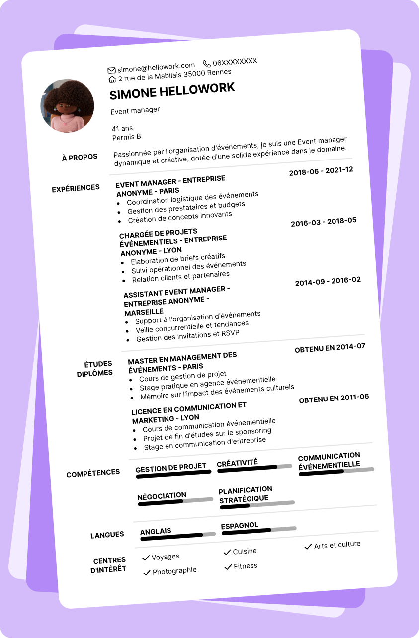 Exemple CV Event manager
