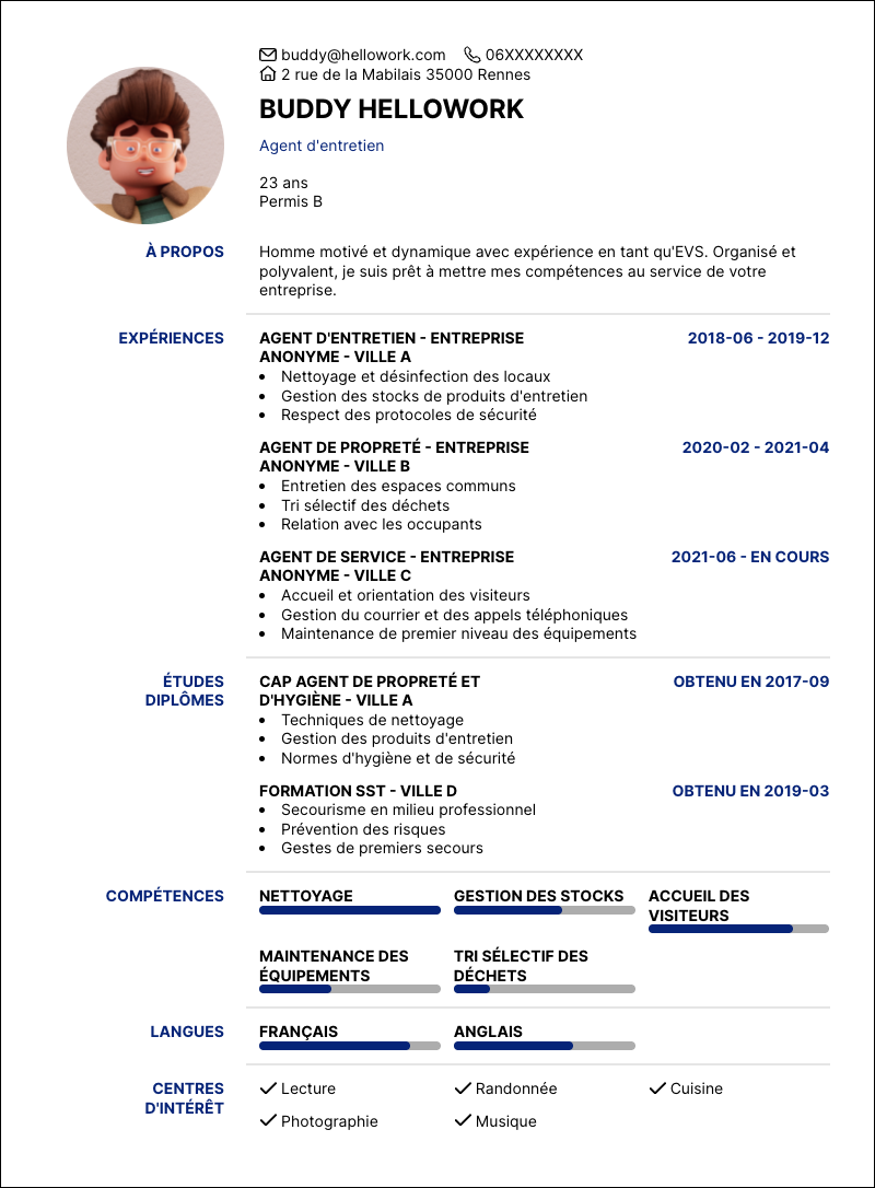 Modèle CV EVS Exemple CV EVS