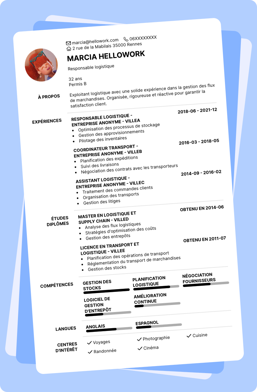 Modèle CV Exploitant logistique Exemple CV Exploitant logistique