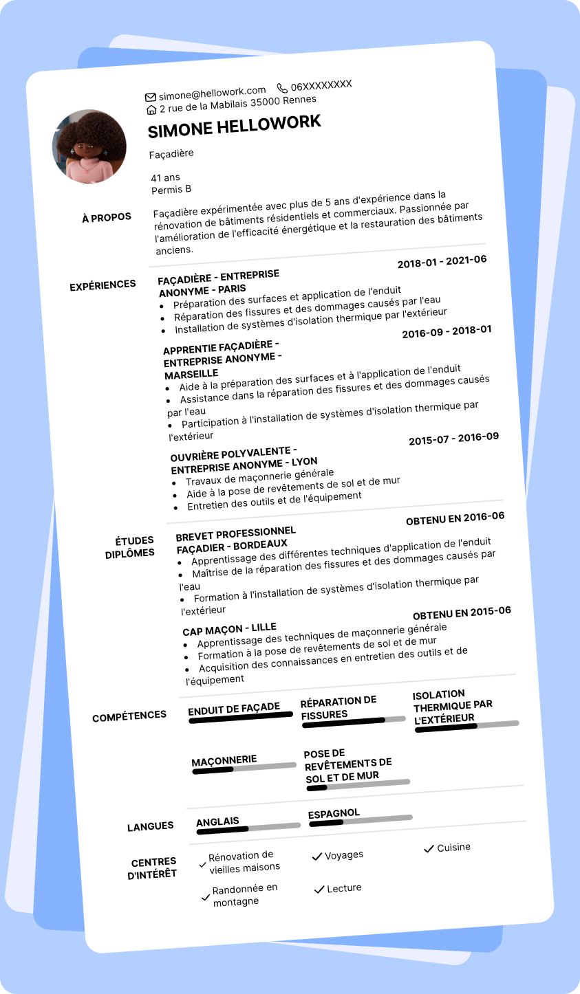 Modèle CV Façadier Exemple CV Façadier