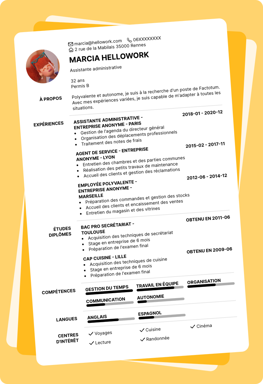 Modèle CV Factotum Exemple CV Factotum