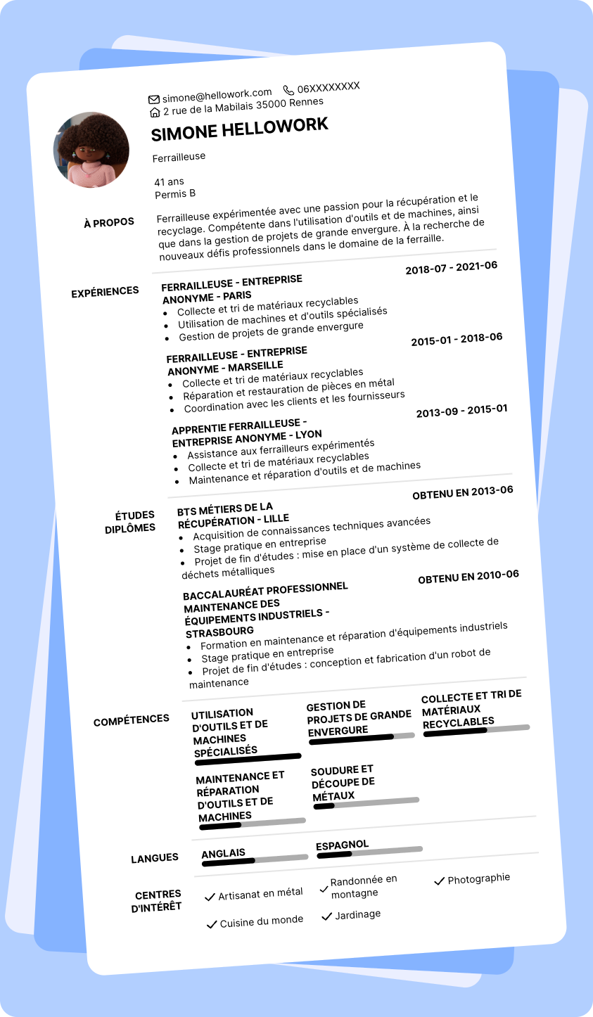 Modèle CV Ferrailleur Exemple CV Ferrailleur