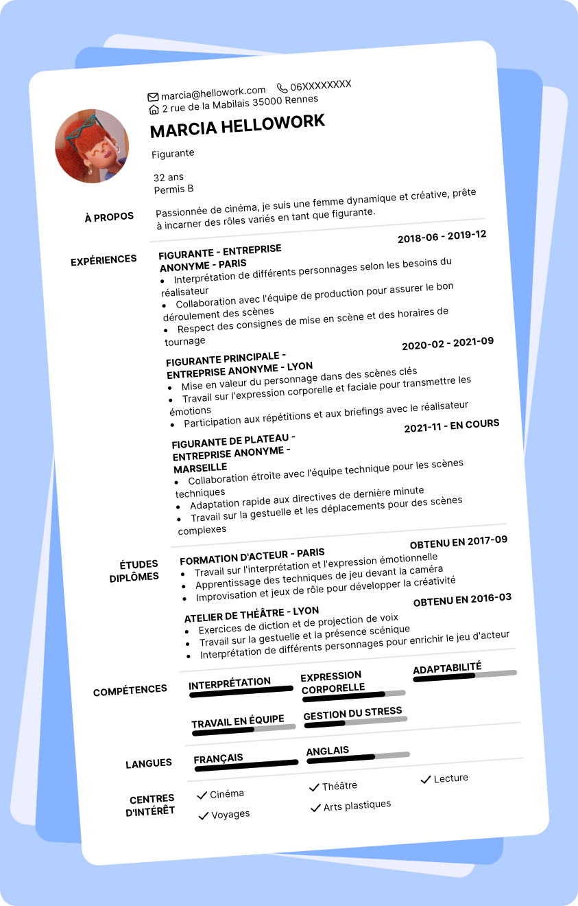 Modèle CV Figurant Exemple CV Figurant