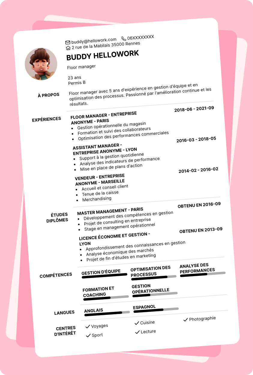Exemple CV Floor manager