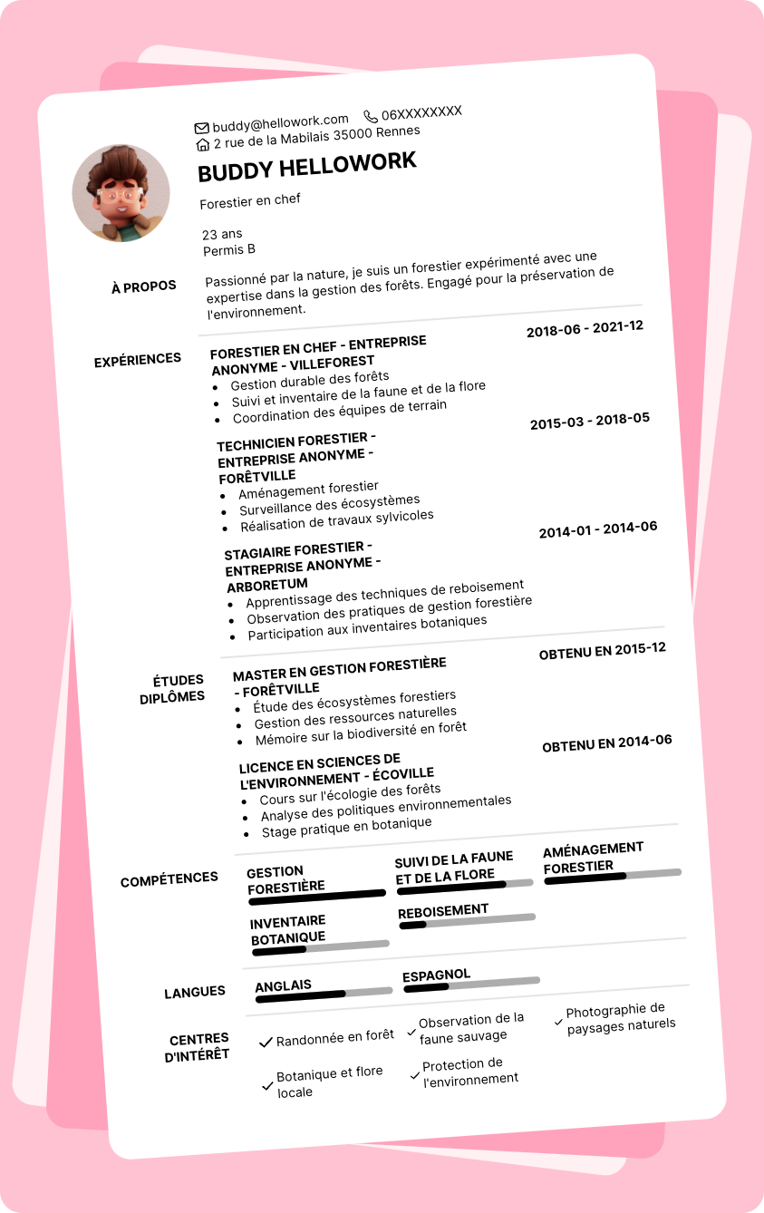 Modèle CV Forestier Exemple CV Forestier