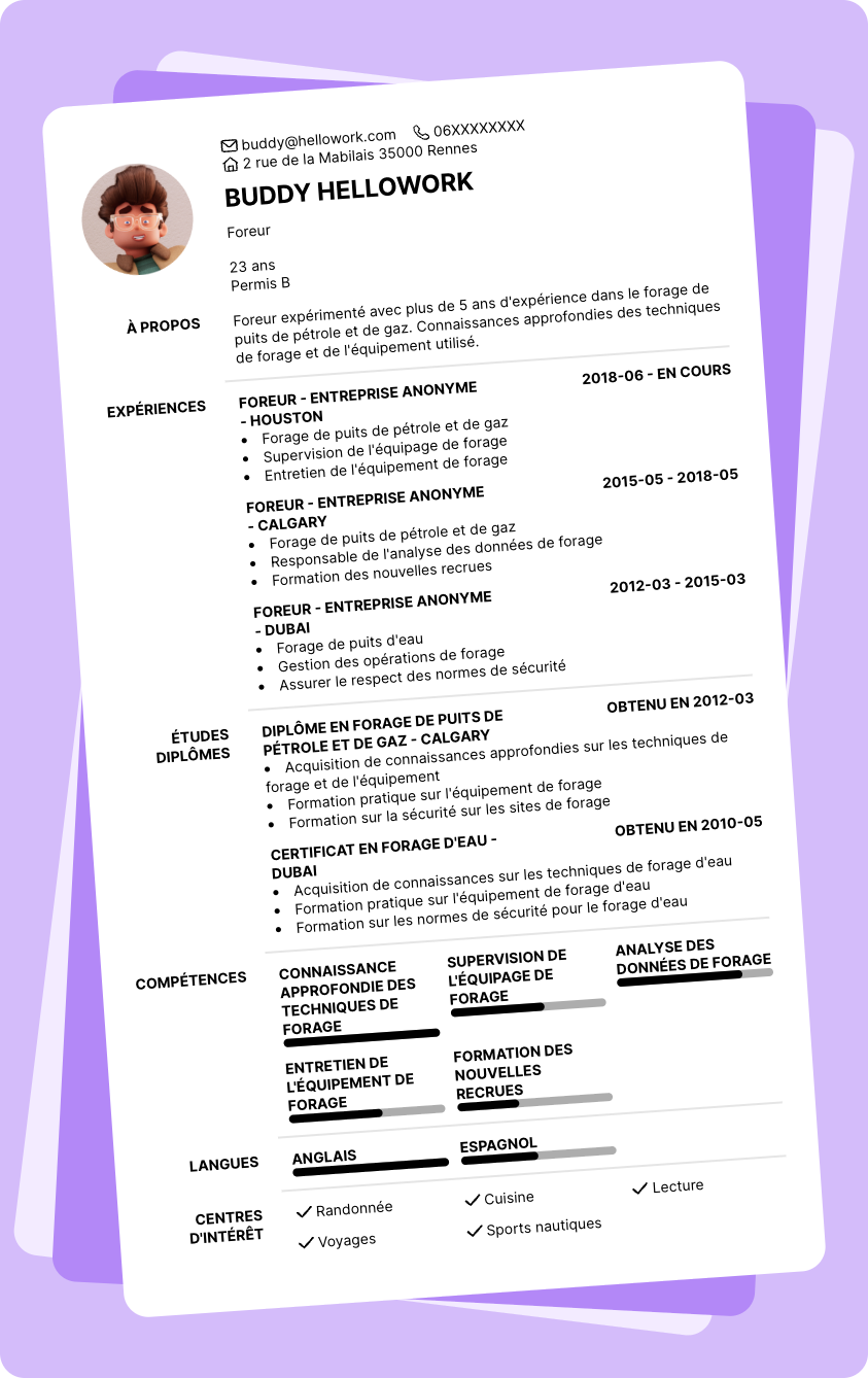 Modèle CV Foreur Exemple CV Foreur