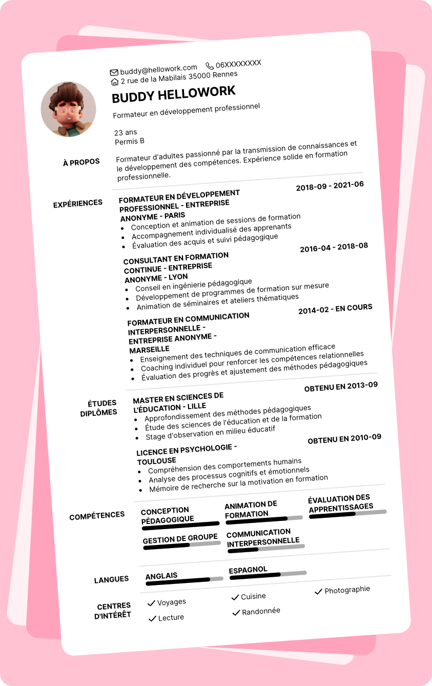 Modèle CV Formateur d'adultes Exemple CV Formateur d'adultes