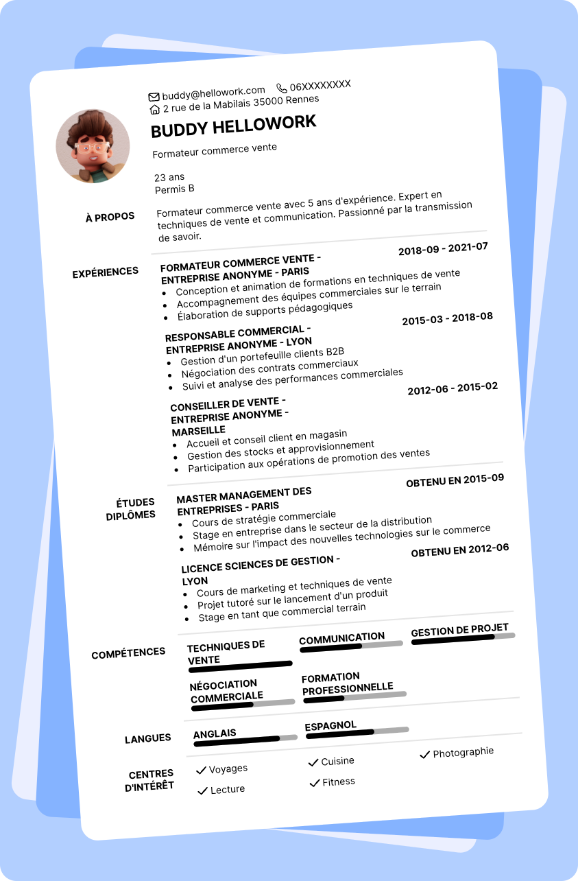 Modèle CV Formateur commerce vente Exemple CV Formateur commerce vente