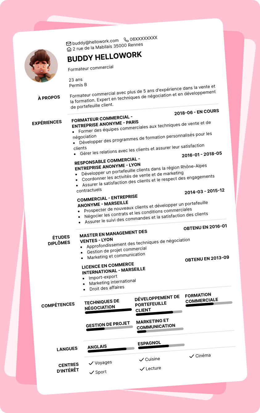 Modèle CV Formateur commercial Exemple CV Formateur commercial
