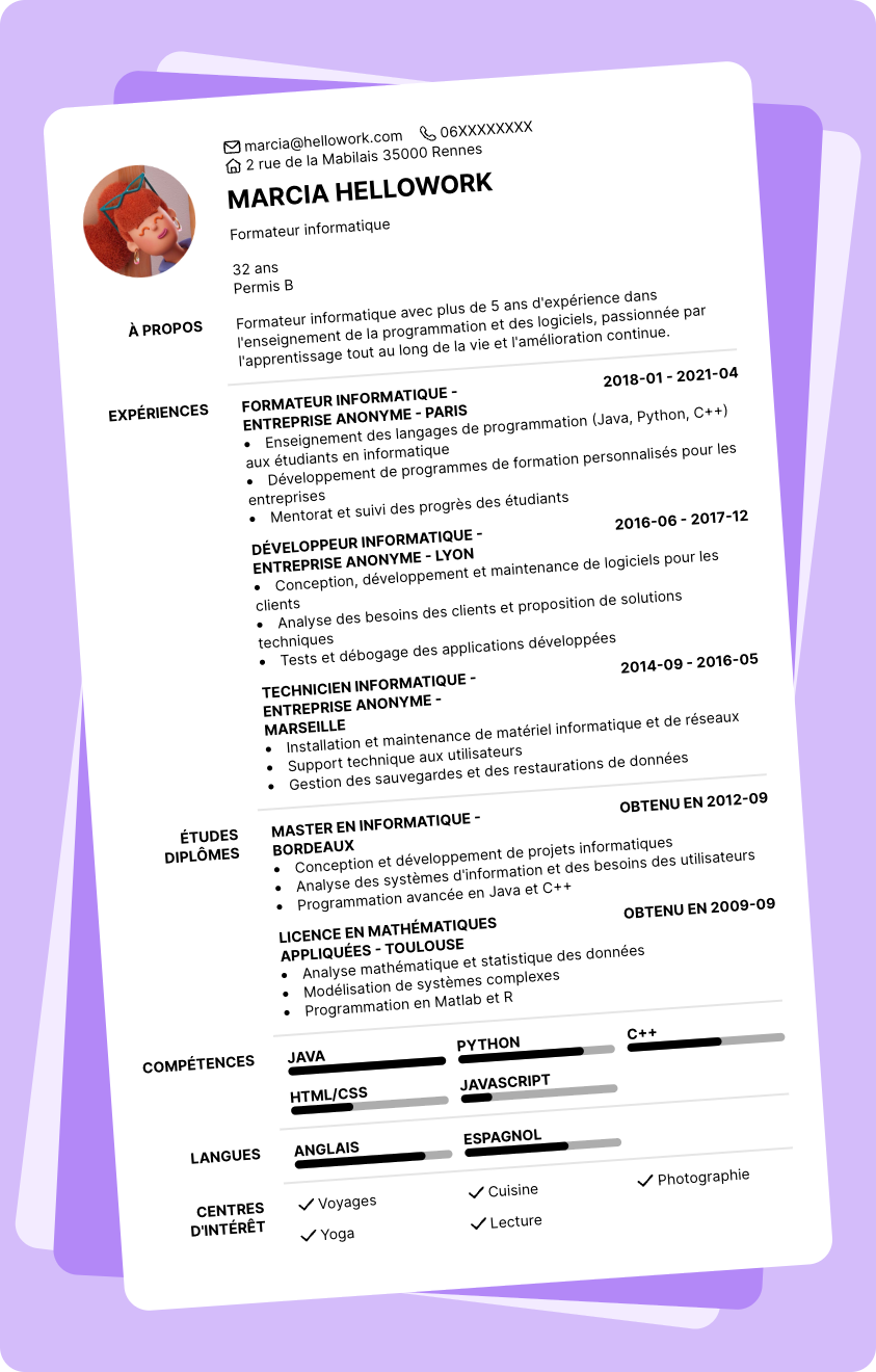 Exemple CV Formateur informatique
