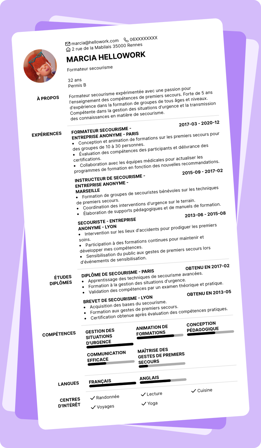Exemple CV Formateur secourisme
