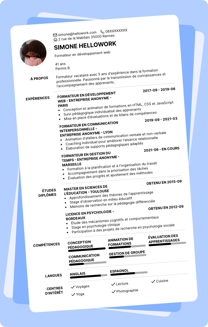 Exemple CV Formateur vacataire