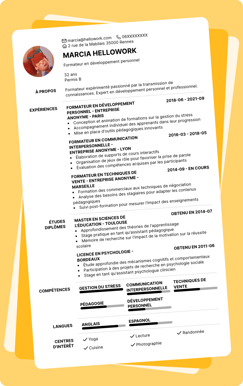 Modèle CV Formateur Exemple CV Formateur