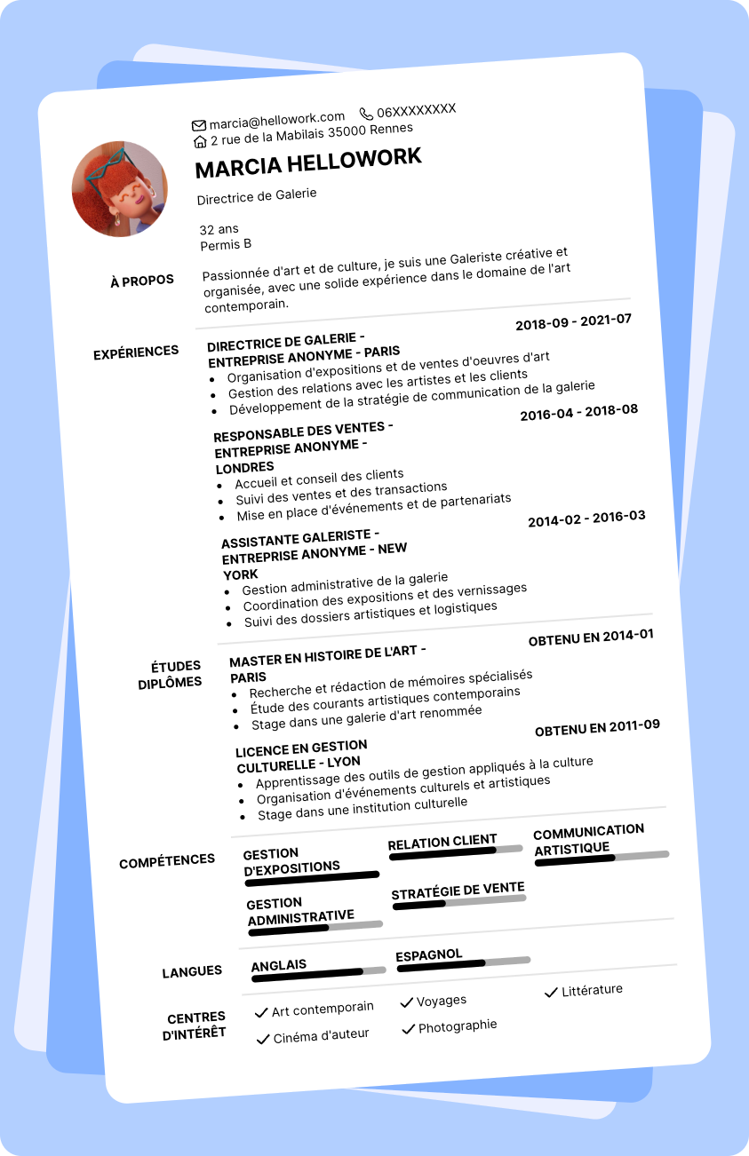 Exemple CV Galeriste